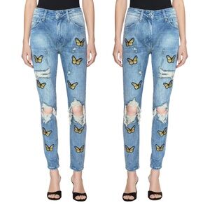 OMG Dope Collection Butterfly Distressed Jeans 30 Y2K Rare 2018 Streetwear Denim